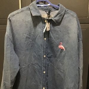 NWT Topshop denim shirt with flamingo embroidery